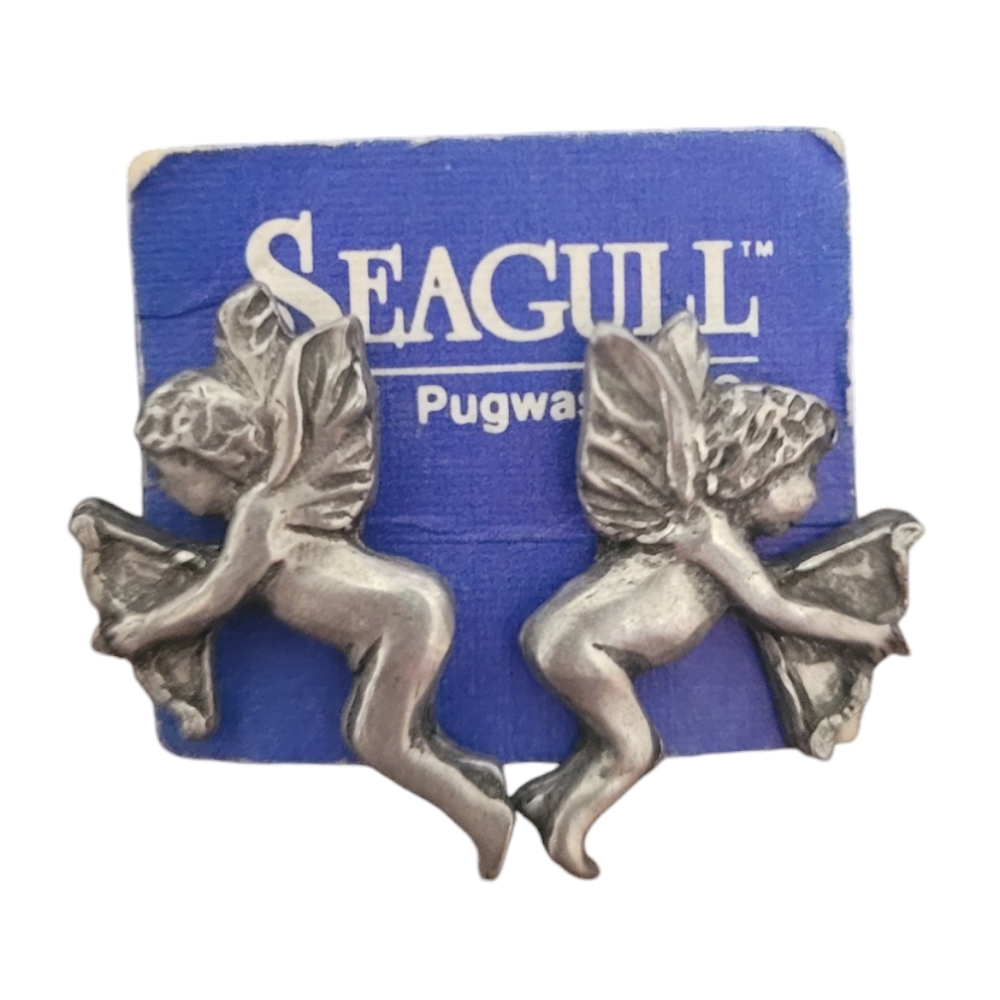 Vintage Seagull Pewter Earrings-Angel/Cupid